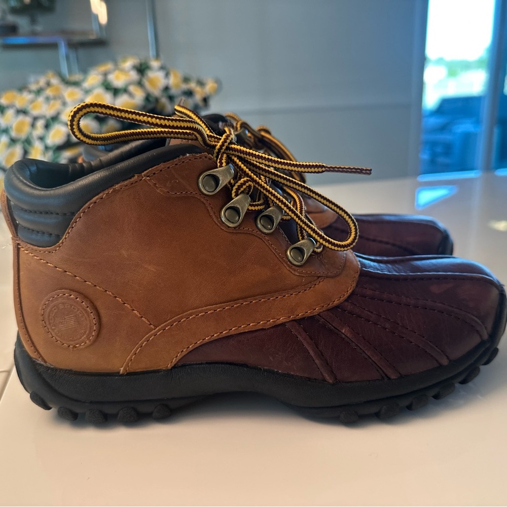 Men's Brown Leather polo Ralph Lauren outdoor Ankle Boots duck 7.5 lace up